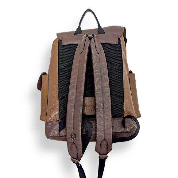Coach Hudson rare colorblock brown pebbled leather men's rucksack backpack - Picture 4 of 16